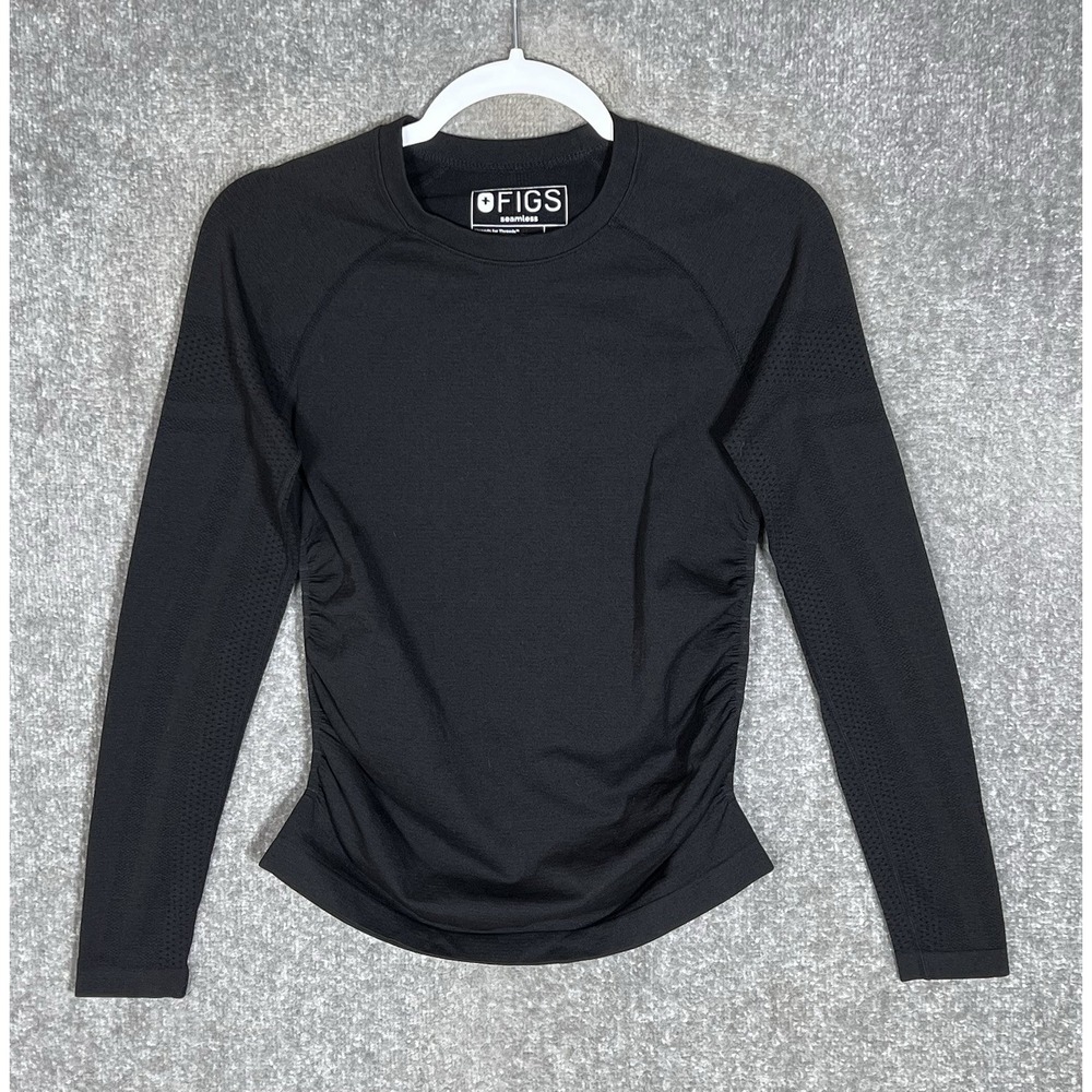 Figs Salta Seamless Long Sleeve Underscrub Womens Sz XS Black Breathable Ruched